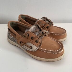 Sperry Kids' Songfish Boat Shoes in Linen/Oat Preppy Nautical Size 11